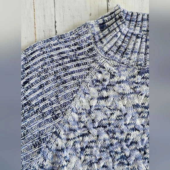 Croft & Barrow Blue Marled White Chunky Knit High Neck Soft Longsleeve Sweater - Picture 4 of 7